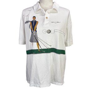 Vintage Defense D'afficher Paris Polo Shirt Large Pop Art Golfing Lady
